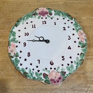 Laura Ashley Ceramic Floral Wall Clock Pink Purple White Embossed 10.5 Inch